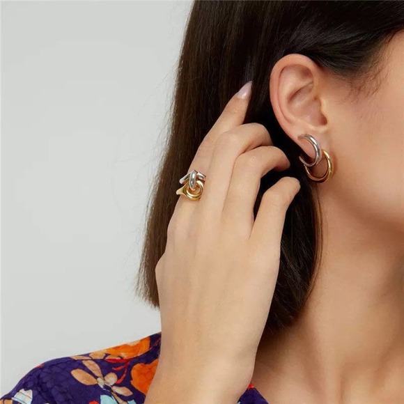 18k Gold Plated Two Tone Earrings - Picture 4 of 9